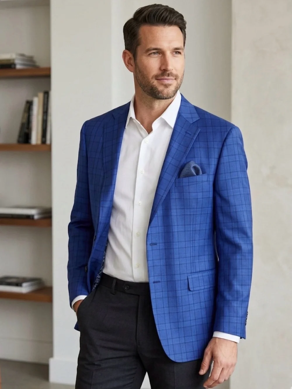 Robert Talbott Carmel Loro piana Wool blazer‎ blue plaid 46T s130 Sport Coat